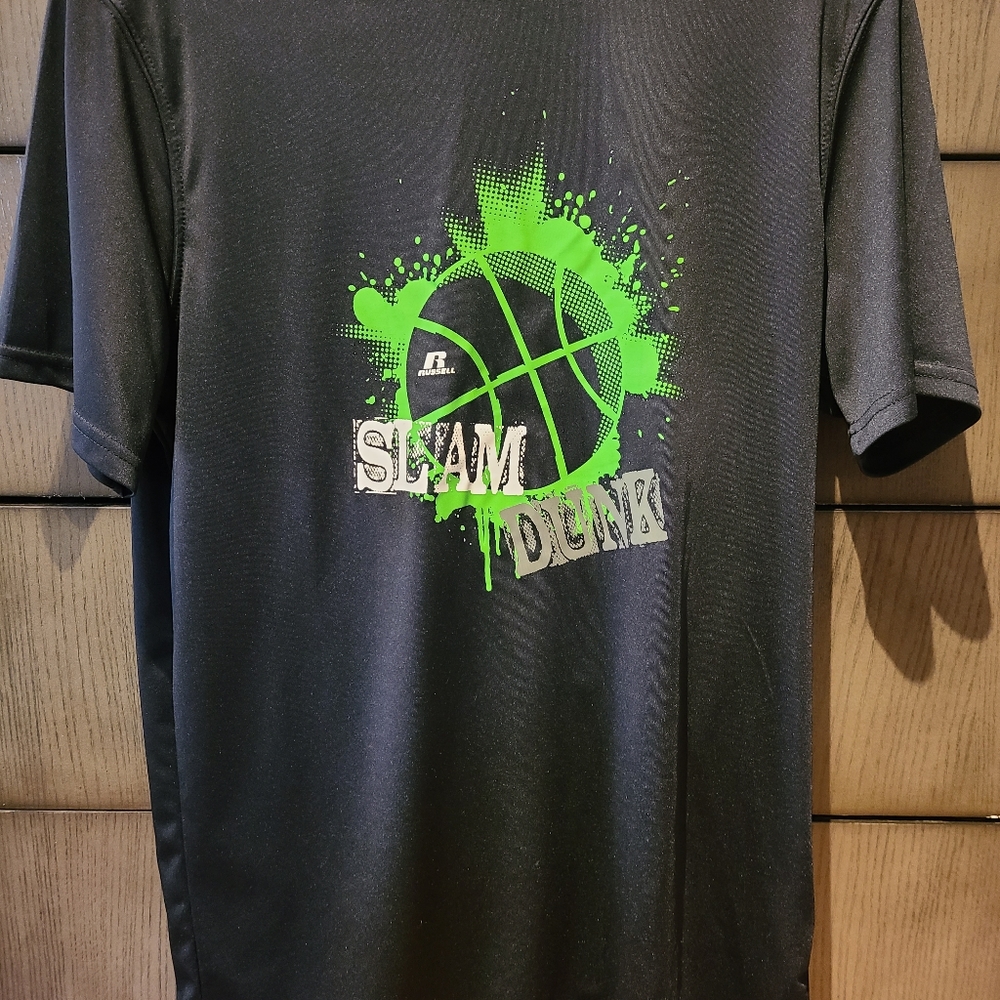 Russell Athletic Dri-Power Youth Basketball Graphic T-Shirt Slam Dunk Size 18-20
